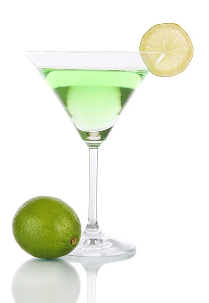Green cocktail with lime isolated on white — Stock Photo, Image