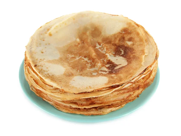 Pancake on plate isolated on white — Stock Photo, Image