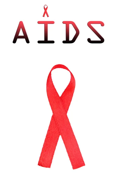 Fita vermelha de conscientização Aids isolado em branco — Fotografia de Stock