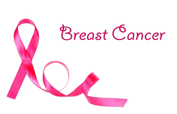 Pink breast cancer ribbon isolated on white — Stock Photo, Image