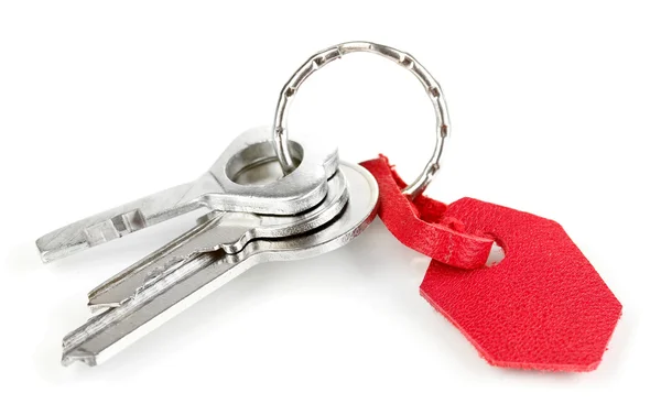Key with leather trinket isolated on white — Stock Photo, Image