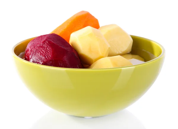 Peeled vegetables in bowl isolated on white — Stok fotoğraf