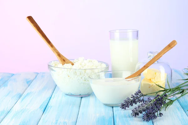 Glas mjölk och ost på ljus bakgrund — Stockfoto