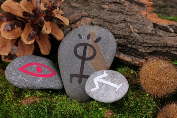 Fortune telling with symbols on stones close up — Stock Photo, Image