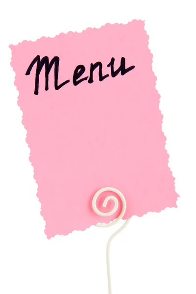 Belo suporte em forma de coração com menu isolado em branco — Fotografia de Stock