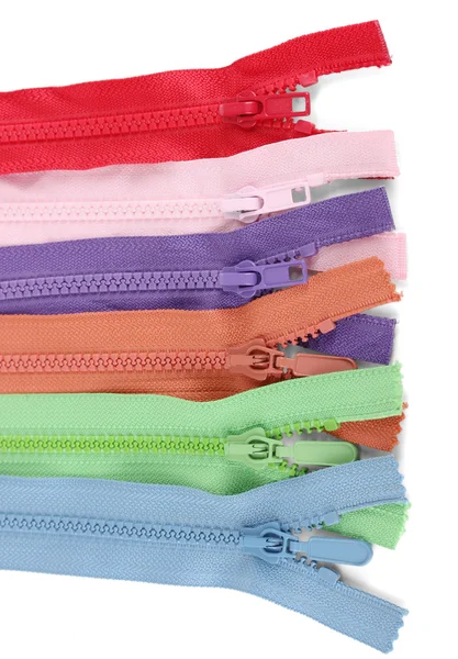 Multicolored zippers isolated on white — Stock Photo, Image