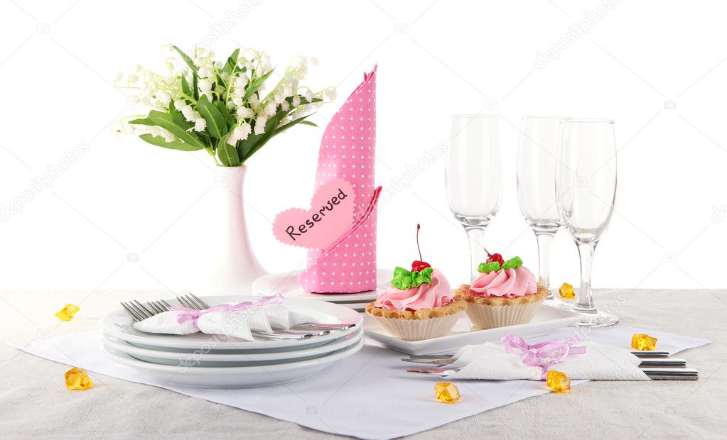 Table setting on white background