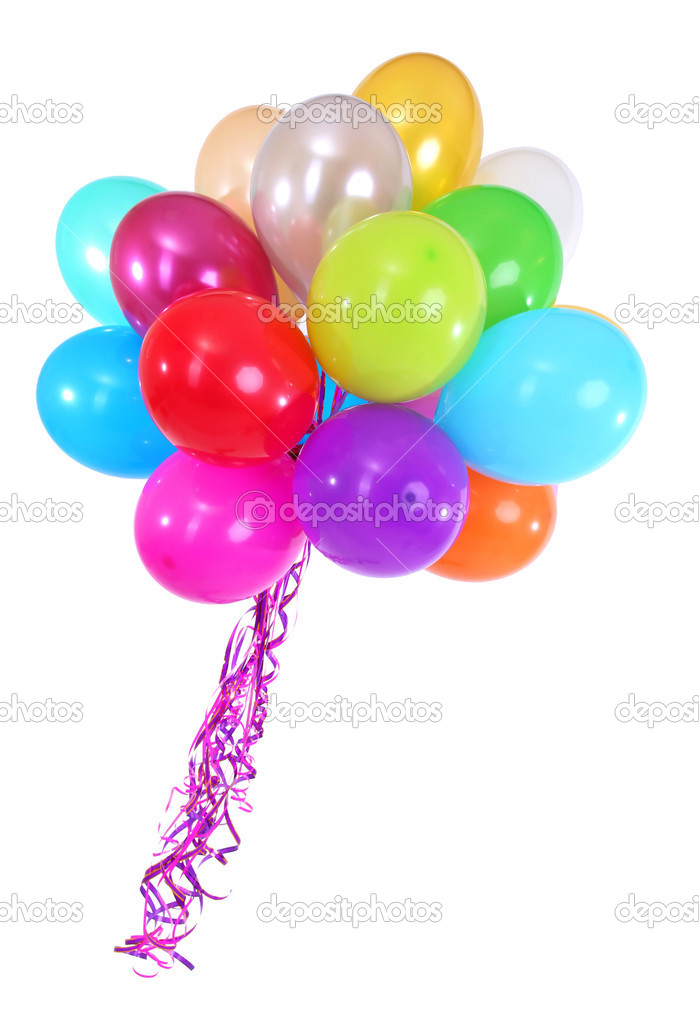 Many bright balloons isolated on white