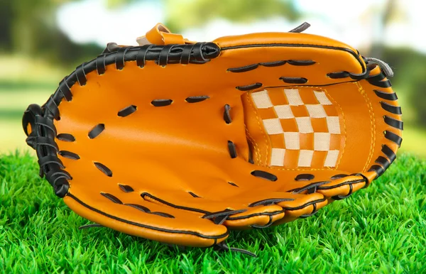 Honkbal handschoen op gras in park — Stockfoto