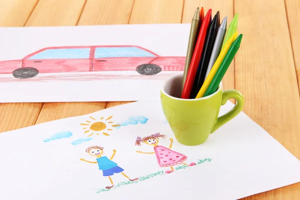 Colorful pencils in cup on table — Stock Photo, Image