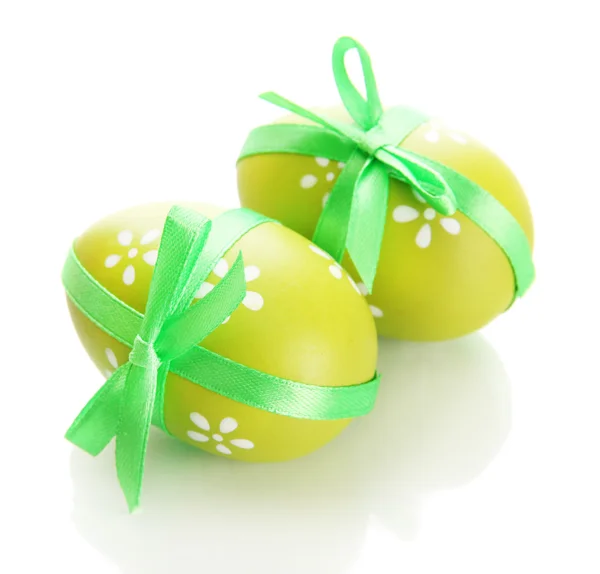 Bright easter eggs with bows, isolated on white — Stock Photo, Image