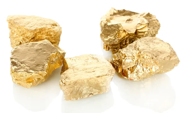 Gouden nuggets geïsoleerd op wit — Stockfoto