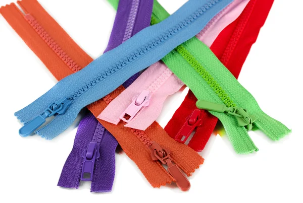 Multicolored zippers isolated on white — Stock Photo, Image