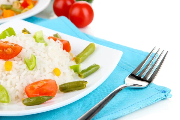 Delicious risotto with vegetables isolated on white — Stock Photo, Image