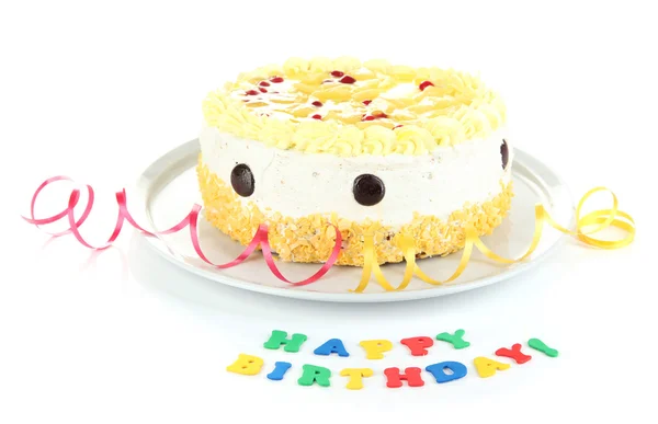 Χαρούμενα γενέθλια τούρτα, απομονωμένα σε λευκό — Φωτογραφία Αρχείου