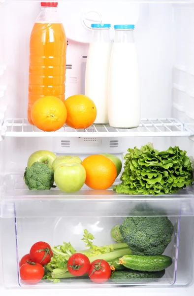 Open refrigerator with vegetarian food — Stock Photo, Image