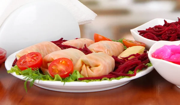 Stuffed cabbage rolls on table in cafe — Stock Photo, Image