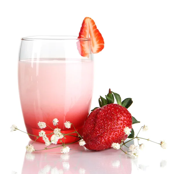 Delicious strawberry yogurt in glass isolated on white — Stock Photo, Image