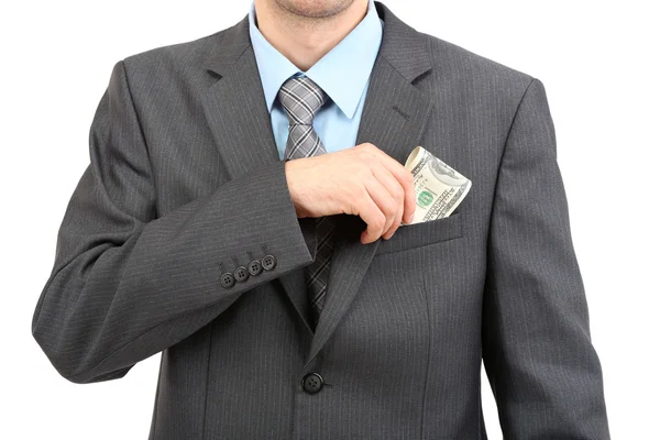 Young businessman with money isolated on whit — Stock Photo, Image