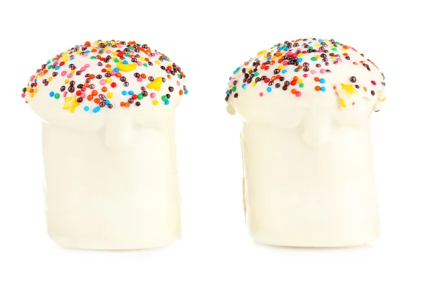 Easter cakes with sugar glaze isolated on white — Stock Photo, Image
