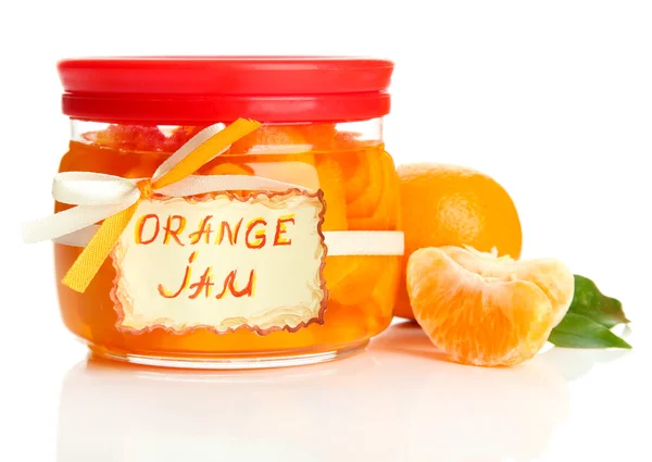 Orange jam with zest and tangerines, isolated on white — Stock Photo, Image