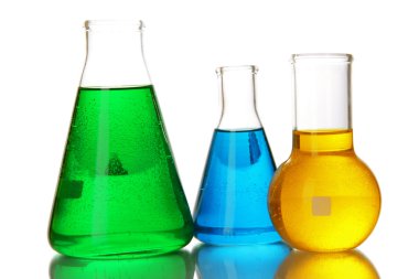 test tüpleri ile üzerine beyaz izole renkli sıvı