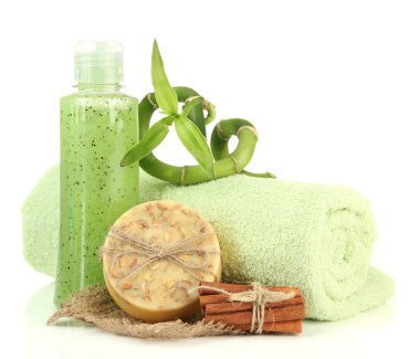 şişe ile fırçalayın ve üzerinde beyaz izole sabun, el yapımı