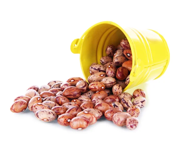 Overturned bucket with beans isolated on white — Stock Photo, Image