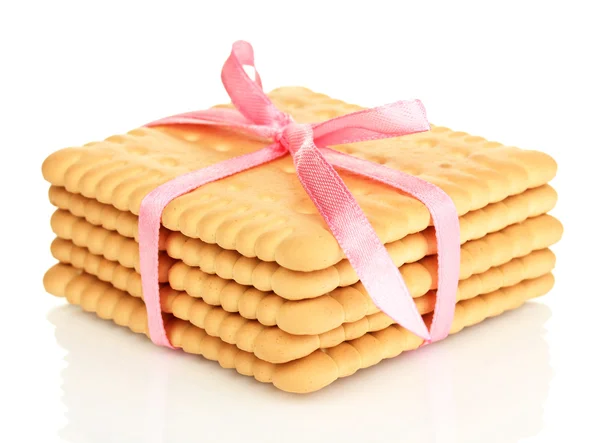 Zoete koekjes gebonden met roze lint geïsoleerd op wit — Stockfoto