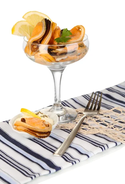 Cocktail of mussels in vase isolated on white — Stock Photo, Image