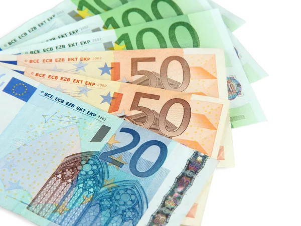 Euro-Banknoten isoliert auf weißem Grund — Stockfoto