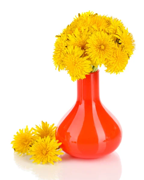 Dandelion flowers in vase isolated on white — Stock Photo, Image