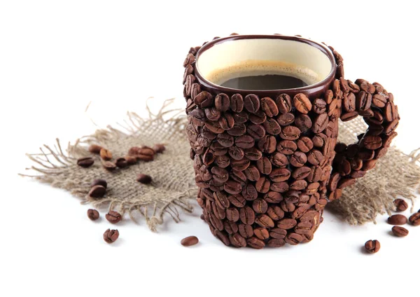 Csésze kávé babot elszigetelt fehér — Stock Fotó