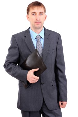 whit üzerinde izole klasör ile genç işadamı