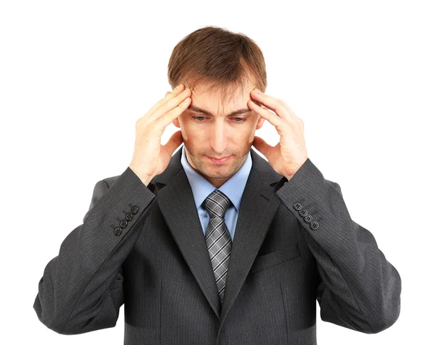 Young businessman worried suffering from headache isolated on whit — Stock Photo, Image