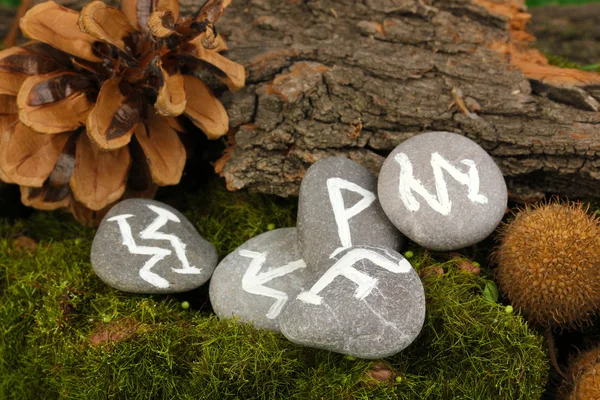 Fortune telling with symbols on stones close up — Stock Photo, Image