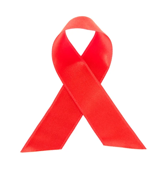 Nastro rosso HIV, AIDS isolato su bianco — Foto Stock