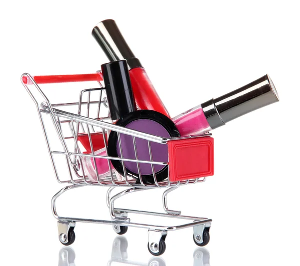 Cosmetics in cart isolated on white — Stock Photo, Image