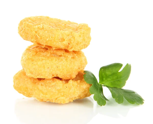 Gebratene Chicken Nuggets mit Petersilie isoliert auf weiß — Stockfoto