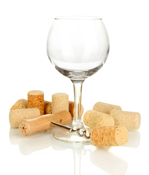 Wineglass and corks isolated on white — Stock Photo, Image