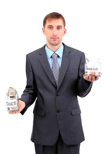 Young businessman with money isolated on whit — Stock Photo, Image