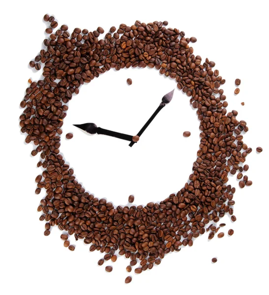 Wall clock of coffee beans isolated on white — Stock Photo, Image