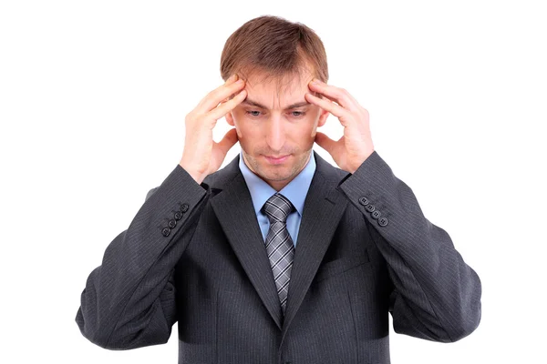 Young businessman worried suffering from headache isolated on whit — Stock Photo, Image