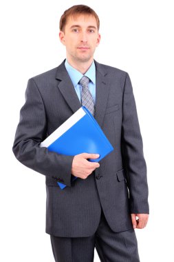 whit üzerinde izole klasör ile genç işadamı