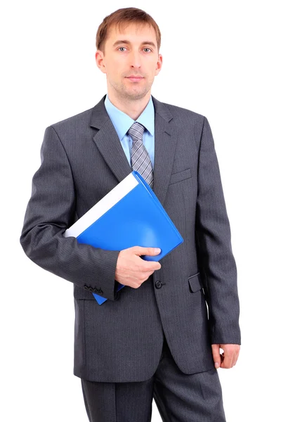 Giovane uomo d'affari con cartella isolata su whit — Foto Stock