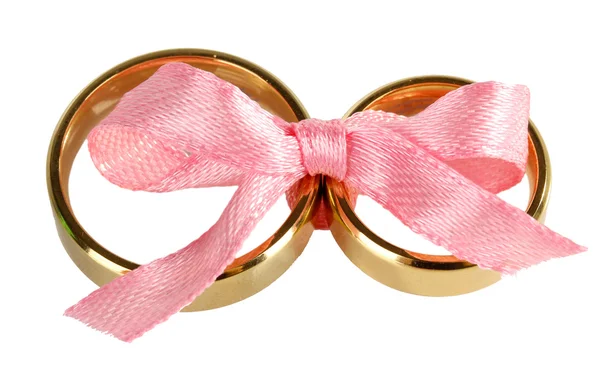 Wedding rings tied with ribbon — Stock Photo, Image