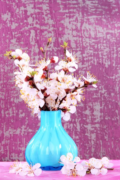 Mooie bloeiende takken in vaas op roze achtergrond — Stockfoto