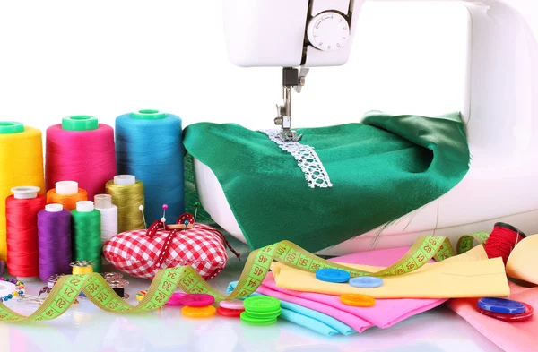 Sewing machine and fabric — Stock Photo, Image