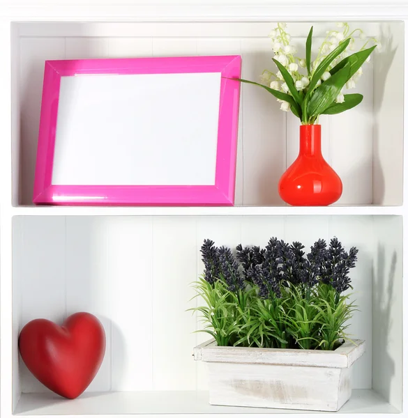 Shelves with different home related objects — Stock Photo, Image