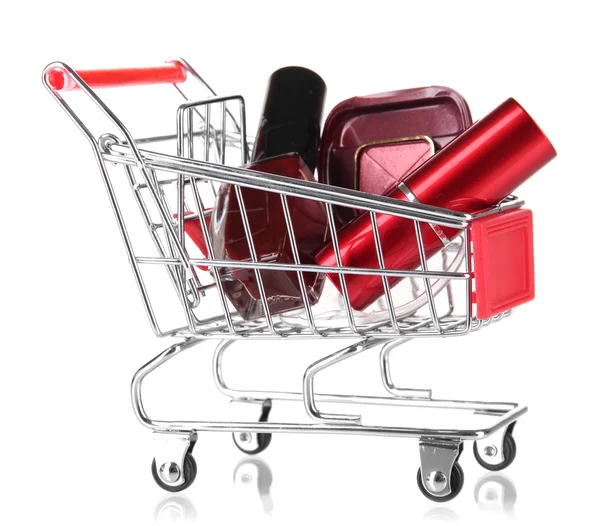 Cosmetics in cart isolated on white — Stock Photo, Image